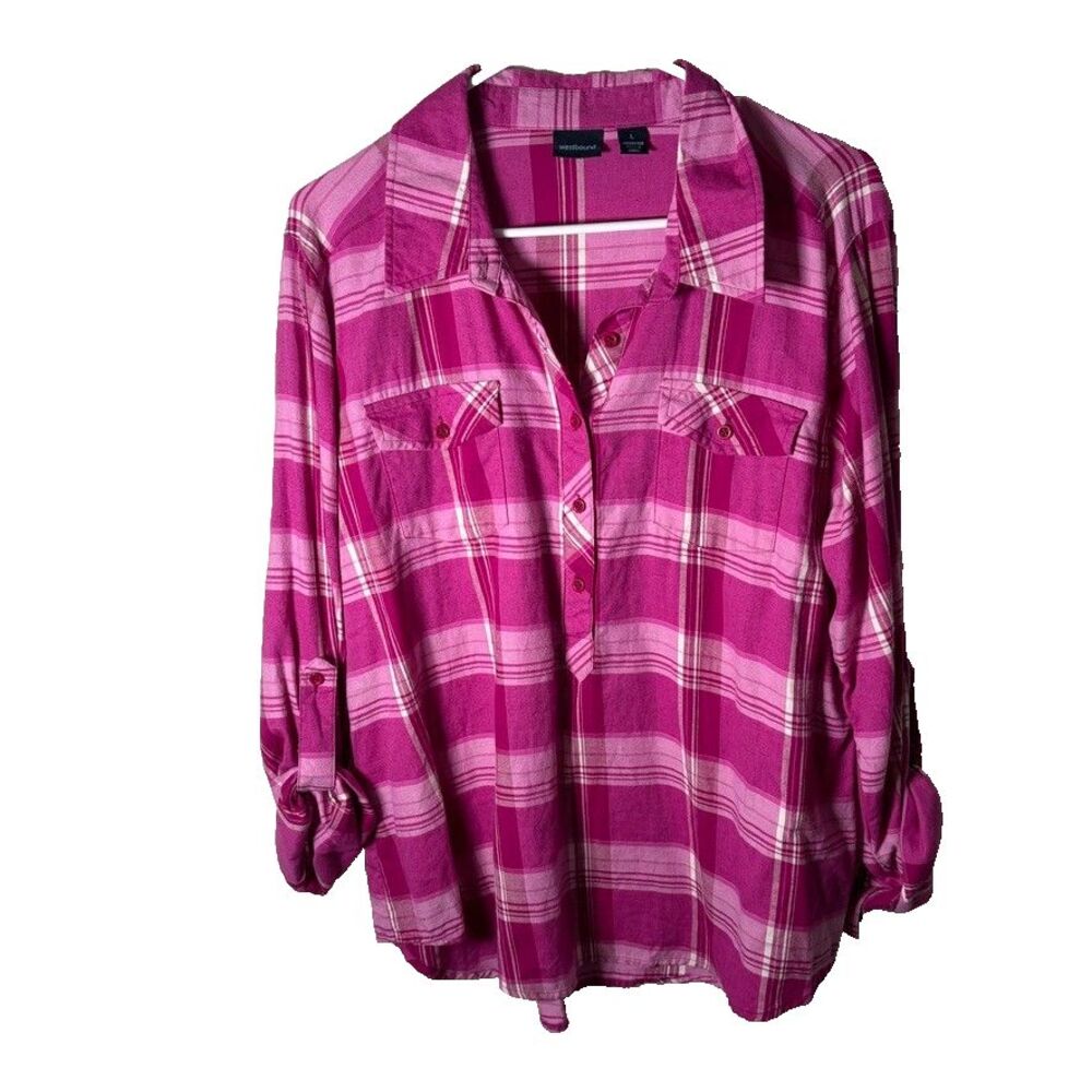 Westbound Shirt Women's Large Button Up Plaid Collared Long Sleeve Casual